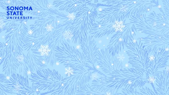 pine branches and snowflakes on light blue background