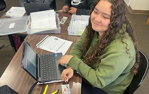 student at desk with laptop