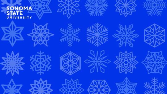white snowflakes on blue background