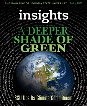Cover of the Insights magazine that shows a photo of the earth against a black background with the title "A Deeper Shade of Green"